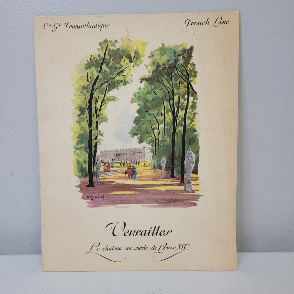 1952 French Line Ile de‎ France Paquebot Dinner Menu Versailles Cover Mod 4695
